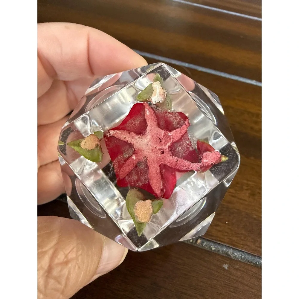 Birdcraft MCM Lucite Red Rose Candle Holders Vintage Geometric Set of 2